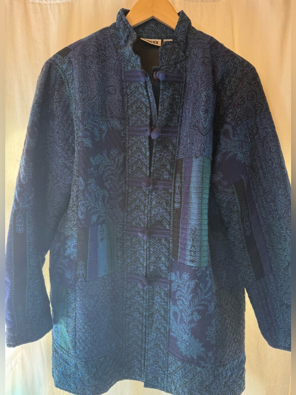 Chico’s Design Patchwork Tapestry Indigo Wool Jacket